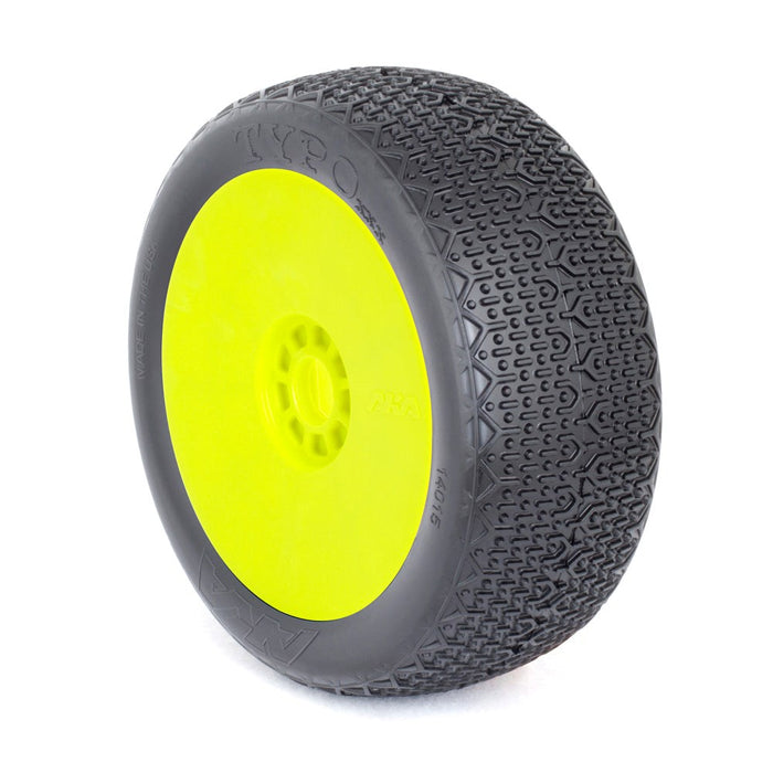 AKA AKA14015VRY 1/8 Buggy Typo (Super Soft) Evo Wheel Pre-Mounted Yellow