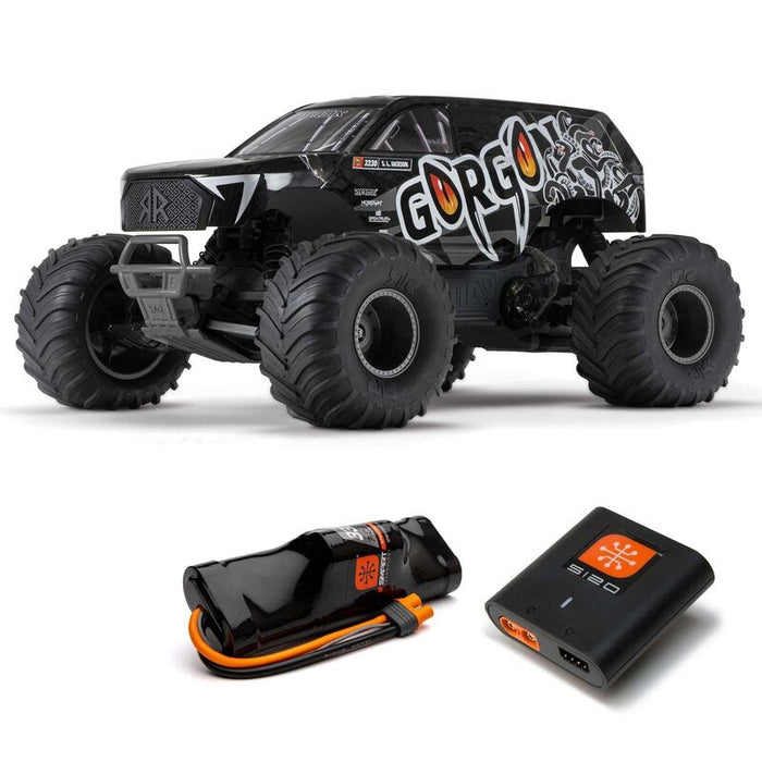 ARRMA ARA3230SKT1 1/10 Gorgon 4X2 Mega 550 Brushed Monster Truck Assembly Kit with Battery & Charger Black