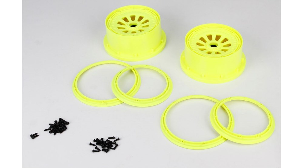 TLR LOSI LOSB7035 Wheel & Beadlock Set Rim set Flo Yellow (2) 5IVE-T