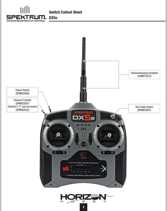 Spektrum SPMR52007 DX5E GEAR SWITCH & Hi/Lo Rate Switch