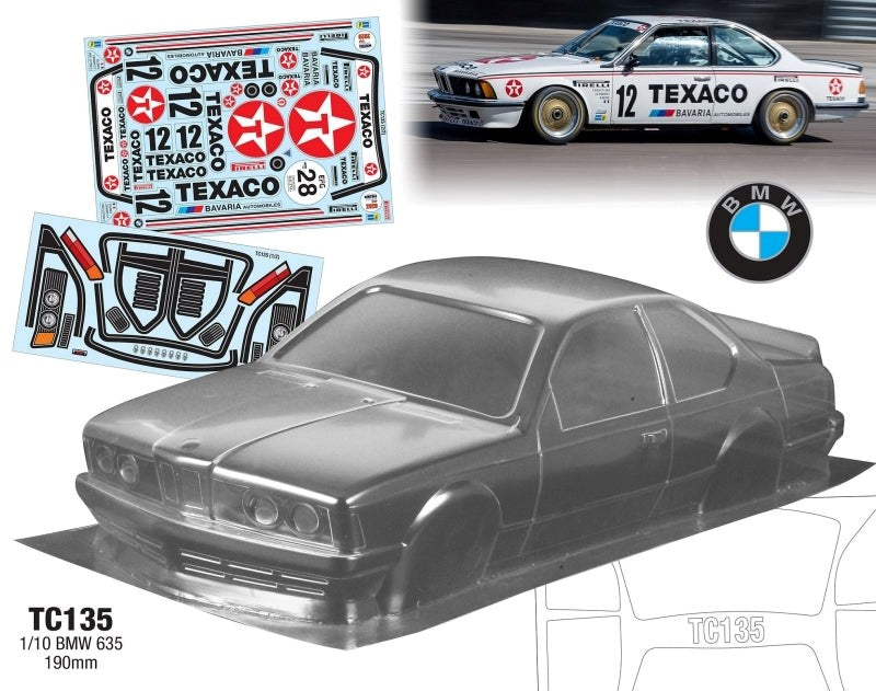 Team C TC135-T 1/10 BMW 635 190mm Clear Body with Texaco Decal Sheet