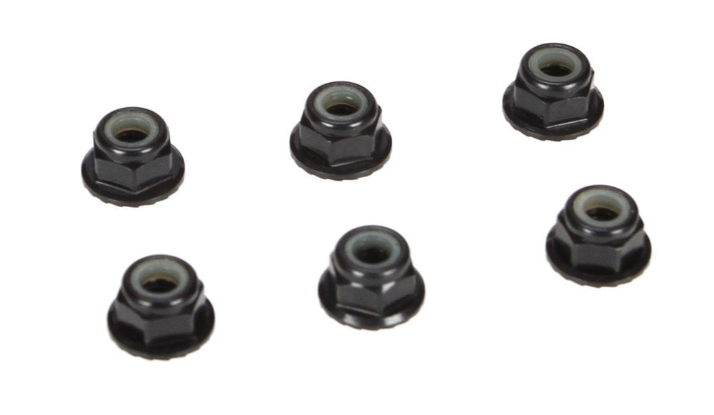 TLR LOSI TLR336000 4mm Aluminum Serrated Lock Nuts Black (6)