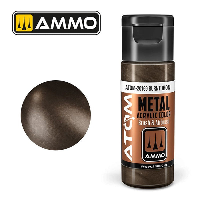 AMMO by Mig Jimenez ATOM-20169 Atom Color Metallic Burnt Iron 20ml (8938442621165)