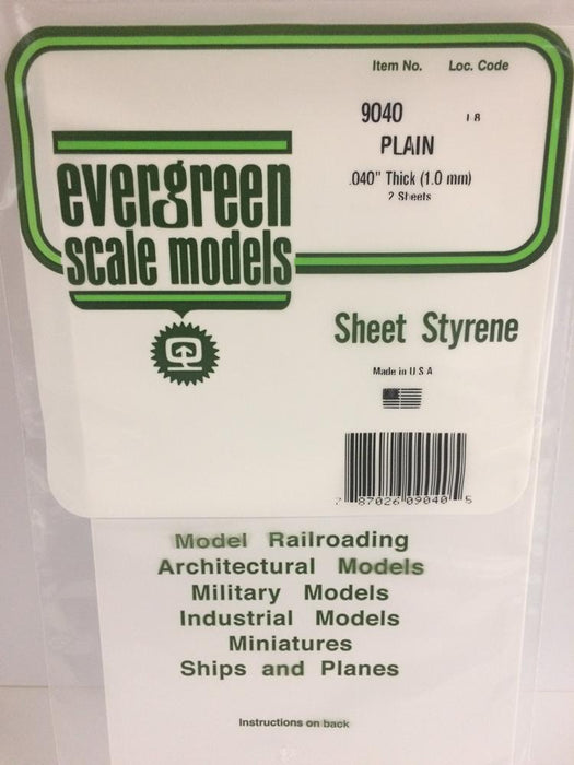 Evergreen 9040 Styrene White Sheet (0.040 X 6 X 12") - 2 pieces