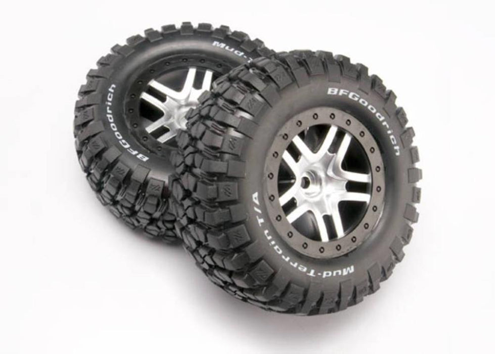 Traxxas 5877 - Tires & Wheels Glued Satin Chrome Black Beadlock Wheels Bfgoodrich (2) (2Wd Front)