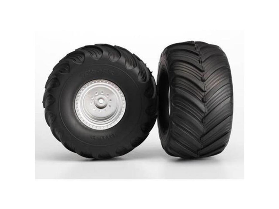 Traxxas 3665X - Chrome Wheels Terra Groove Dual Profile Tires Foam Inserts (2)