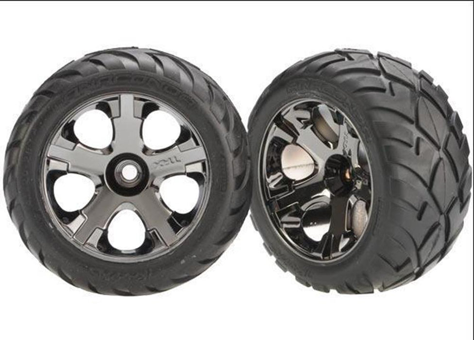 Traxxas 3777A - All-Star Black Chrome Wheels Anaconda Tires (2)