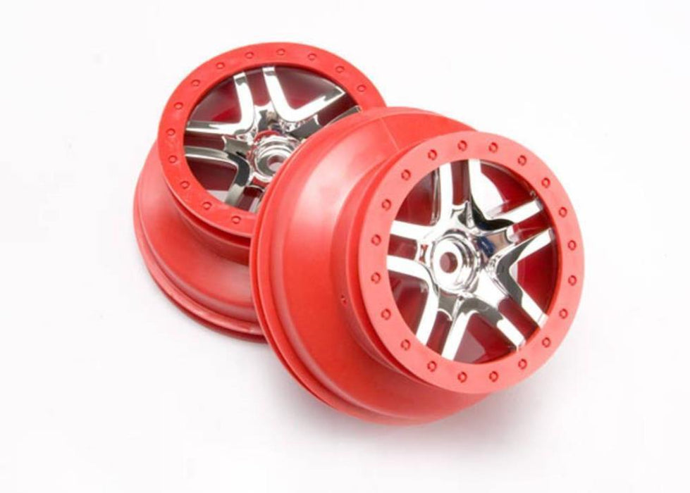 Traxxas 6872A - Wheels Sct Split-Spoke Chrome Red Beadlock Style Dual Profile