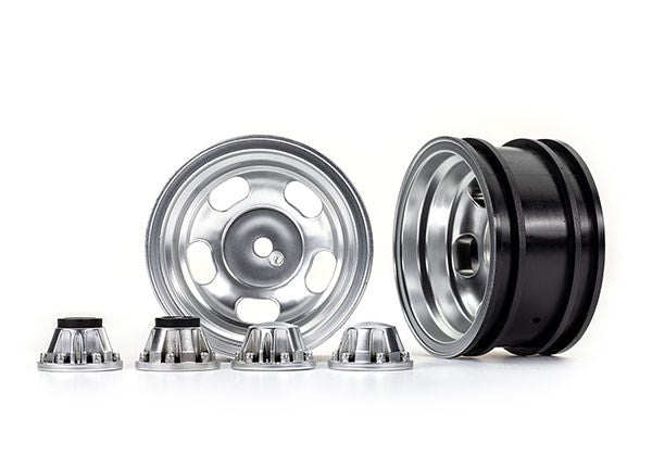 Traxxas 8158 Wheels 2.2" satin chrome (2)/ center caps (2) (requires #8255A extended thread stub axle)