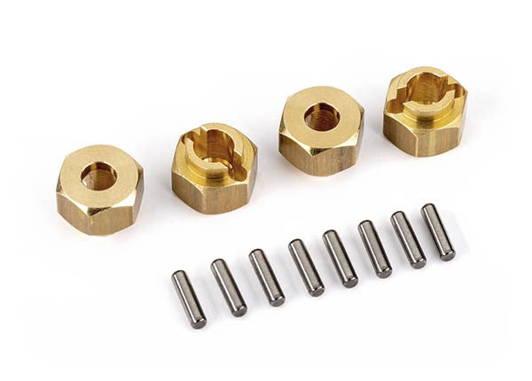 Traxxas 9750X Wheel hubs 7mm hex (brass) (4)/ axle pins (8)