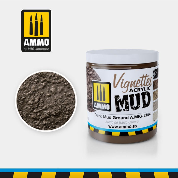 AMMO by Mig Jimenez A.MIG-2154 DARK MUD GROUND (100ML) - VIGNETTES ACRYLIC MUD