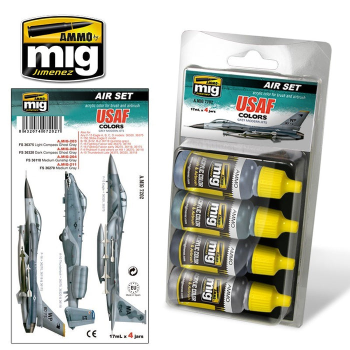 AMMO by Mig Jimenez A.MIG-7202 USAF SET 1: GREY MODERN JETS