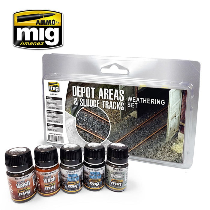 AMMO by Mig Jimenez A.MIG-7470 DEPOT AREAS - SLUDGE TRACKS WEATHERING SET