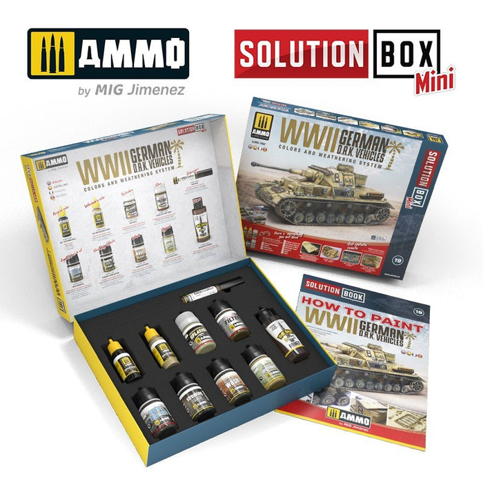 AMMO by Mig Jimenez A.MIG-7902 SOLUTION BOX MINI #19 WWII German D.A.K. Vehicles