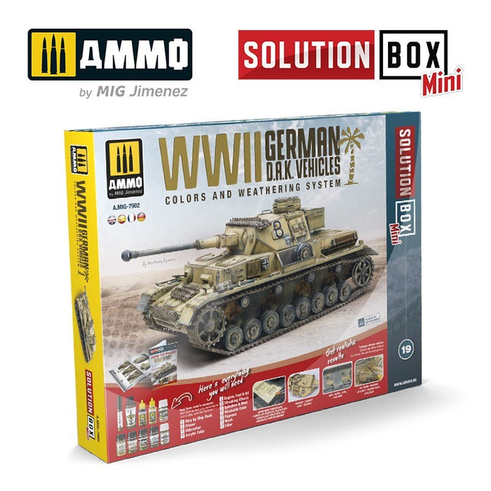 AMMO by Mig Jimenez A.MIG-7902 SOLUTION BOX MINI #19 WWII German D.A.K. Vehicles