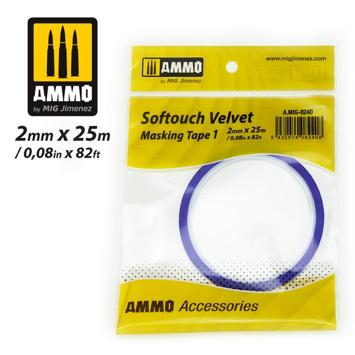 AMMO by Mig Jimenez 8240 SOFTOUCH VELVET MASKING TAPE 1 (2mm X 25M)