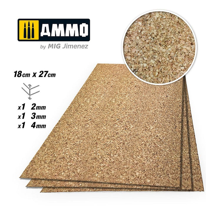 AMMO by Mig Jimenez A.MIG-8842 CREATE CORK Medium Grain Mix (2mm 3mm and 4mm) 1 pc each size
