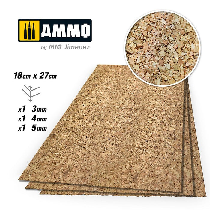 AMMO by Mig Jimenez A.MIG-8846 CREATE CORK Thick Grain Mix (3mm 4mm and 5mm) 1 pc each size