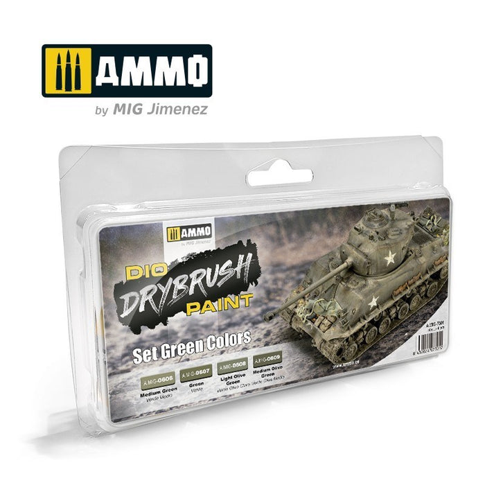 AMMO by Mig Jimenez A.MIG-7301 Drybrush Set Green Colors