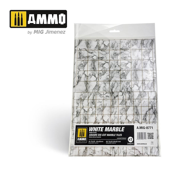 AMMO by Mig Jimenez A.MIG-8771 White Marble. Square Die-cut Marble Tiles 2 pcs