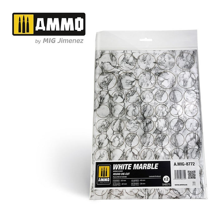AMMO by Mig Jimenez A.MIG-8772 White Marble. Round Die-cut for Bases for Wargames 2 pcs