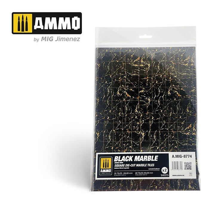 AMMO by Mig Jimenez A.MIG-8774 Black Marble. Square Die-cut Marble Tiles 2 pcs