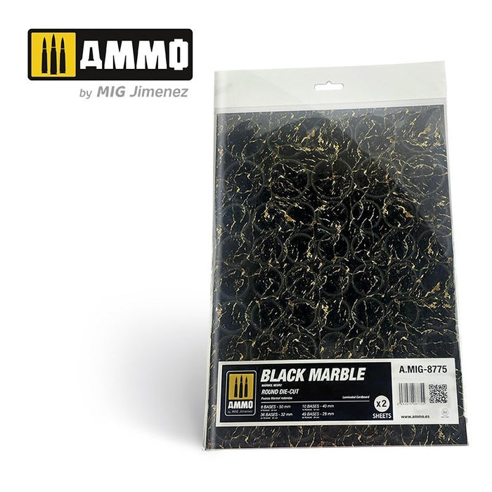 AMMO by Mig Jimenez A.MIG-8775 Black Marble. Round Die-cut for Bases for Wargames 2 pcs