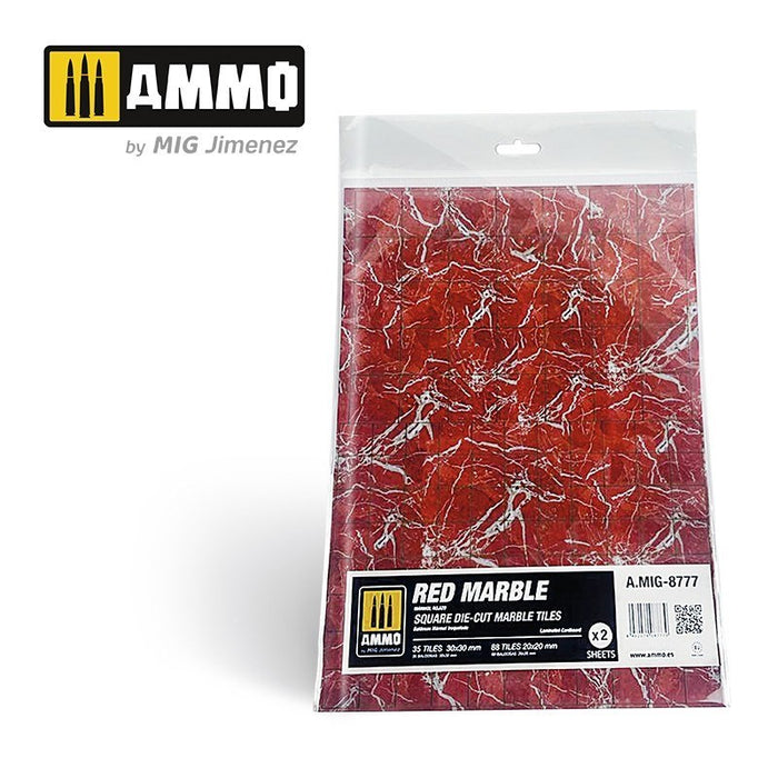 AMMO by Mig Jimenez A.MIG-8777 Red Marble. Square Die-cut Marble Tiles 2 pcs