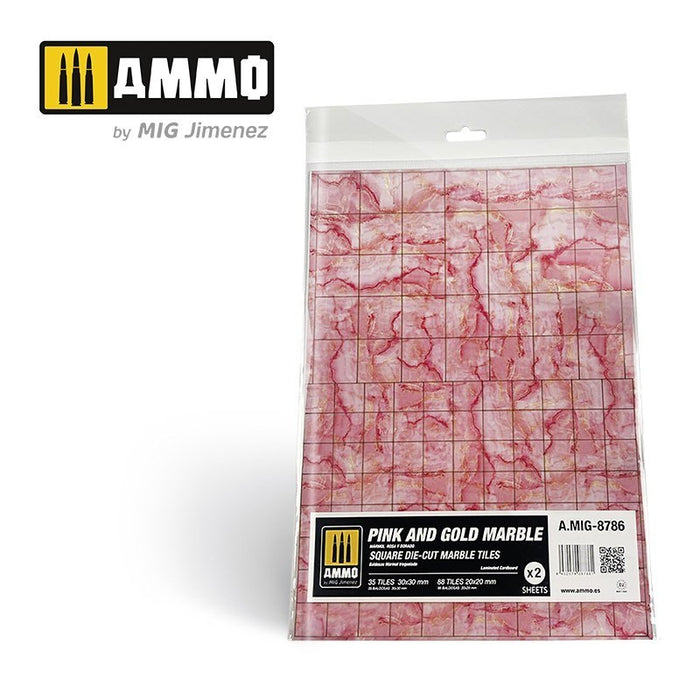AMMO by Mig Jimenez A.MIG-8786 Pink and Gold Marble. Square Die-cut Marble Tiles 2 pcs