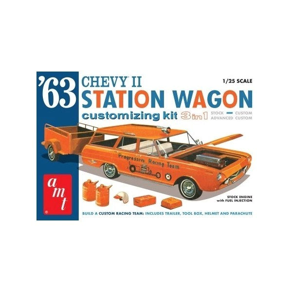 AMT 1201 1/25 1963 Chevrolet Chevy II Station Wagon w/Trailer - 3-in-1 Kit