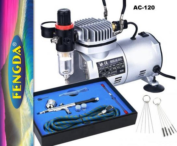 Fengda AC-120 Air Compressor and Airbrush Combo w/Tools