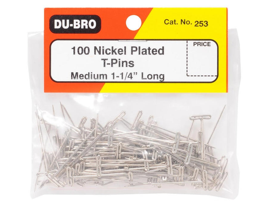 Dubro 253 Nickel Plated T-PINS 1 1/4 100