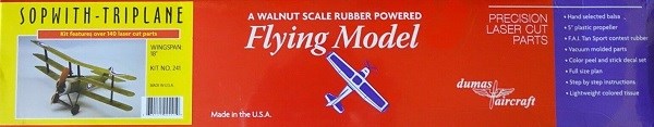 xDumas #241 Plane Kit: 18" Sopwith Triplane - Rubber Powered Flying Model