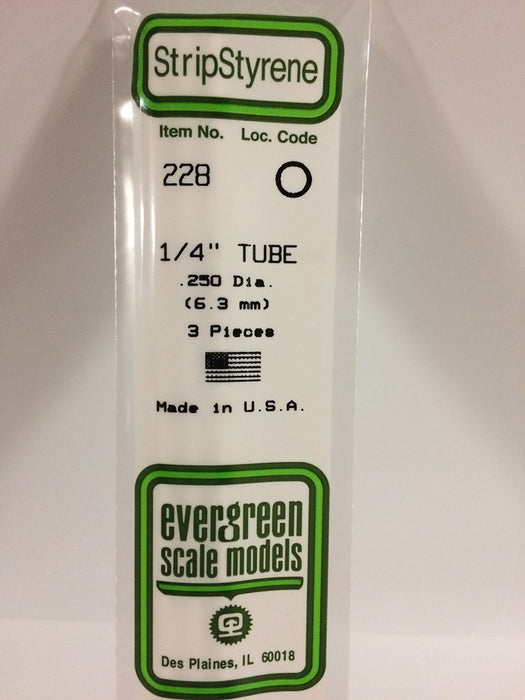Evergreen 228 Styrene Round Tubing (1/4 X 14") - 3 pieces