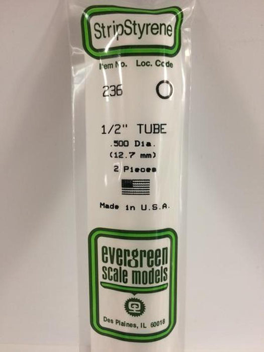 Evergreen 236 Styrene Round Tubing (1/2 X 14") - 2 pieces