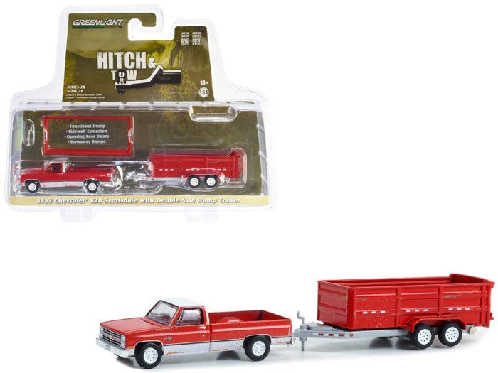 Greenlight GL-32280-C 1/64 1983 Chevroler Scottsdale K20 with Double-Axle Dump Trailer