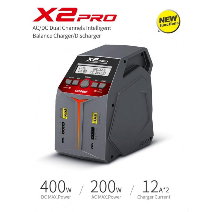 GT Power GT-X2PRO-V2 NEW X2 Pro V2 Dual Channel Smart Charger. 2x100W or 1x200w Lipo 1-6S NiCad NiMh PB. AC/DC