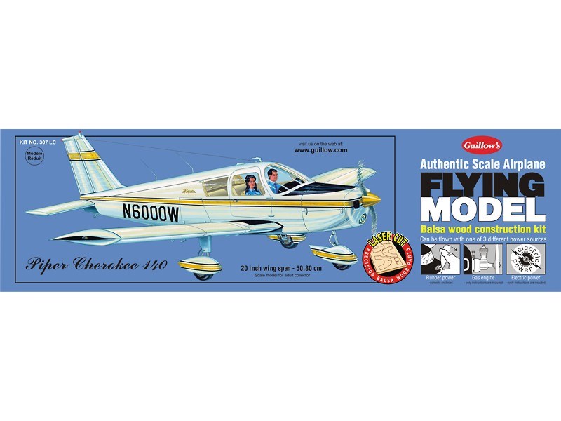 Guillows #307LC 1/20 Piper Cherokee 140 - Balsa Flying Kit