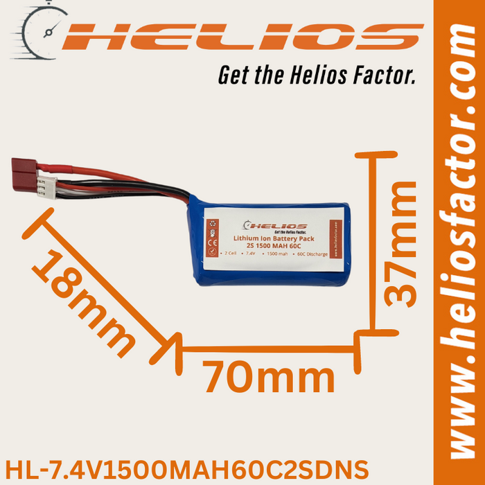 Helios - 7.4V 2S 1500mah 60C LiIon Battery Deans Plug