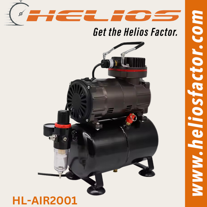 Helios - Airbrush Compressor Twin Cylinder with Tank and Cover