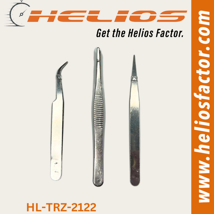 Helios - 3 Piece Basic Stainless Steel Tweezers Set