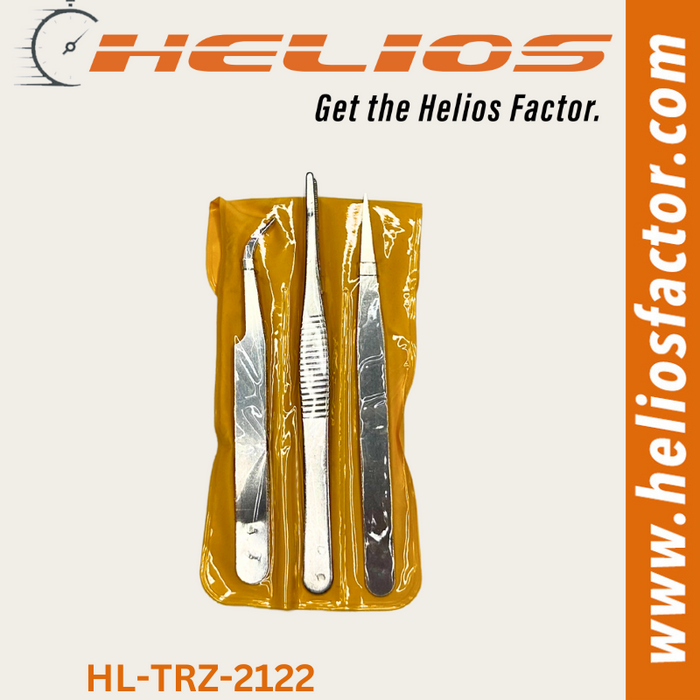 Helios - 3 Piece Basic Stainless Steel Tweezers Set