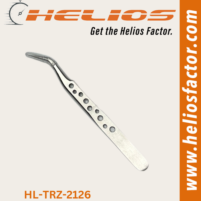 Helios - Hole Grip Stainless Steel Curved Tip Tweezers - Stainless Steel