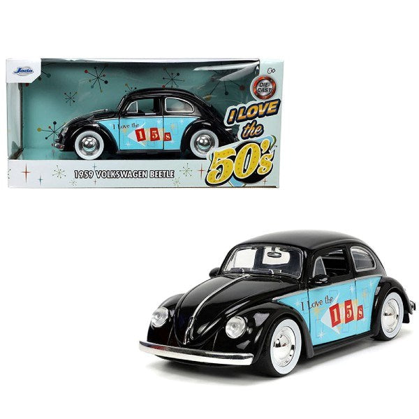 Jada 31382 1/24 1959 Volkswagen Beetle (Black/Light Blue) - I Love The 50's