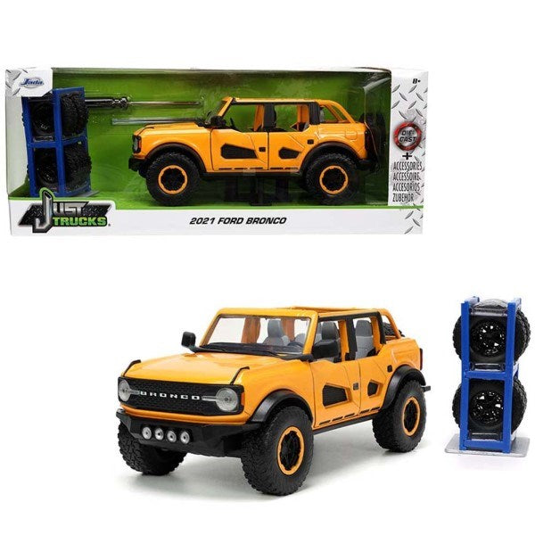 Jada 34025 1/24 2021 Ford Bronco (Orange) w/Wheel Rack - Just Trucks