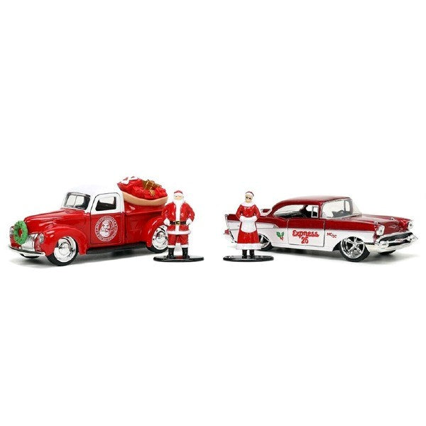 Jada 34441 1/32 1941 Ford Pickup and 1957 Chevrolet Bel Air w/Santa and Mrs. Claus Figurines - 2022