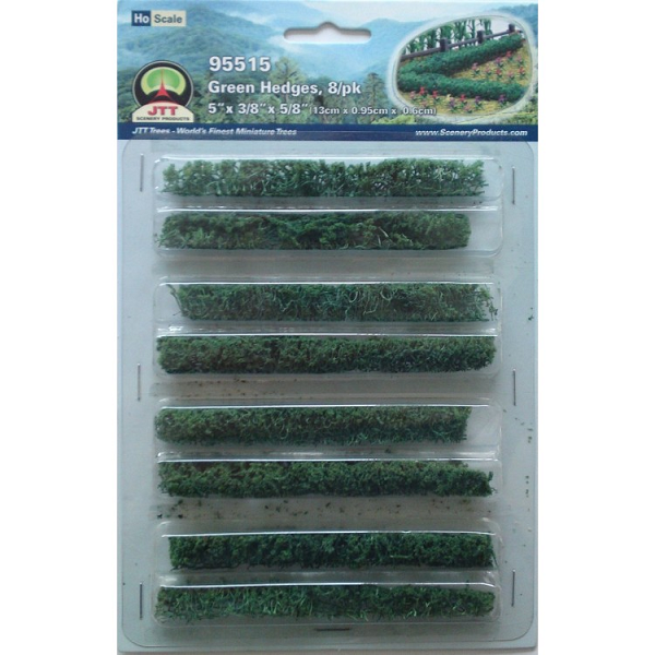 JTT Scenery 95515 Green Hedges 5 x 3/8 x 5/8" (13 x 0.95 x 0.6cm) - 8 Pack