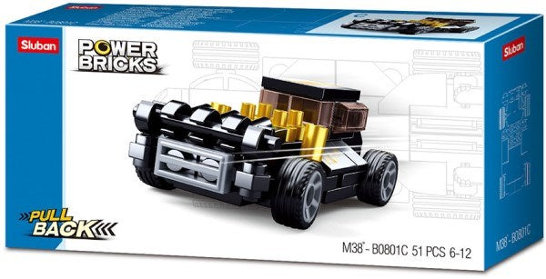 xSluban B0801C Power Bricks: Black Mod Rod - Pull Back Car (51pcs)