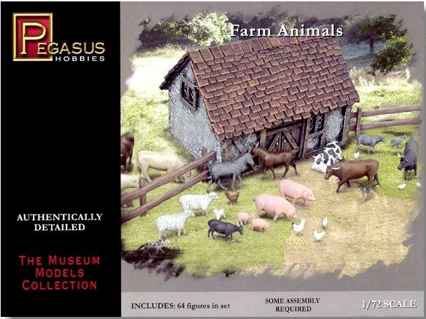 Pegasus Hobbies 7052 1/72 Assorted Farm Animals (64 pcs)