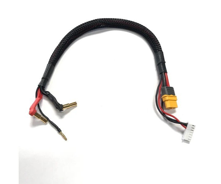 RC Pro RCP-BM042-V2 V2 Premium 4-5mm Stepped 90 Degree Easy Pull Bullet - XT60 Charge Lead 350mm long 2S Balance with 7pin XH Plug. Braided Wrap & Glued Heat Shrink